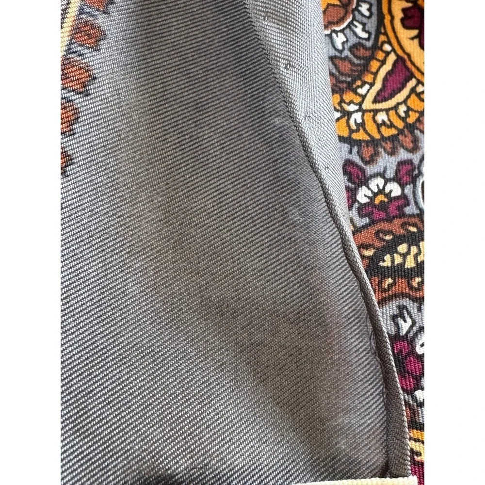 Echo Vintage Paisley Silk Chinon Scarf Gray Gold Hand Rolled 24 Inch Square